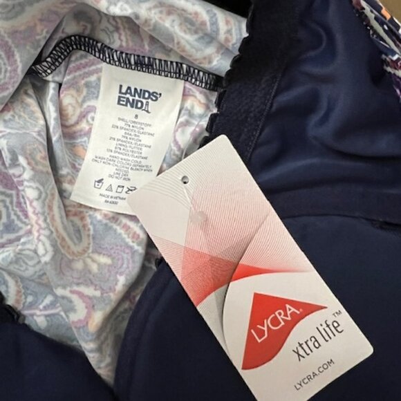 Lands' End Paisley Tie Front Underwire Tankini Swimsuit Top - Picture 4 of 4